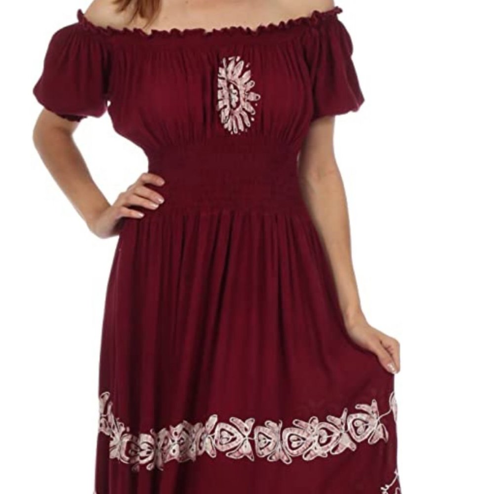 Vintage Batik print embroidered boho maxi dress